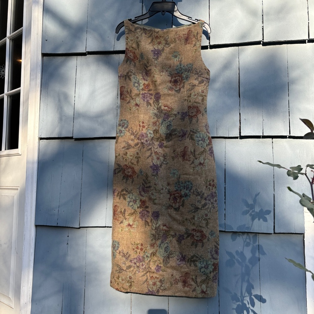 Vintage Ralph Lauren Black Label Lambswool Floral Sheath Dress Size 4 XS